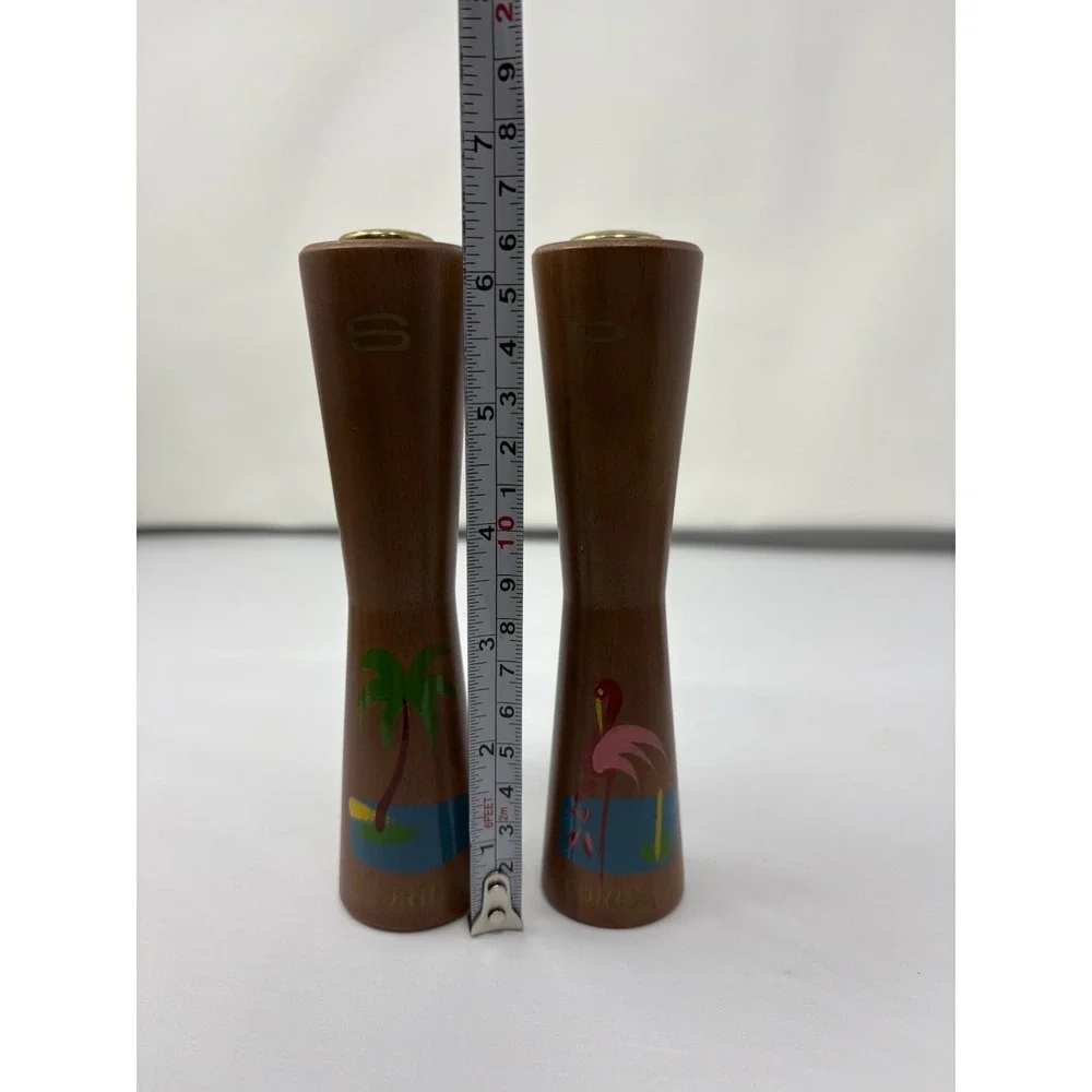 Vintage MCM wooden salt and‎ pepper shakers Florida Danish modern flamingo palm
